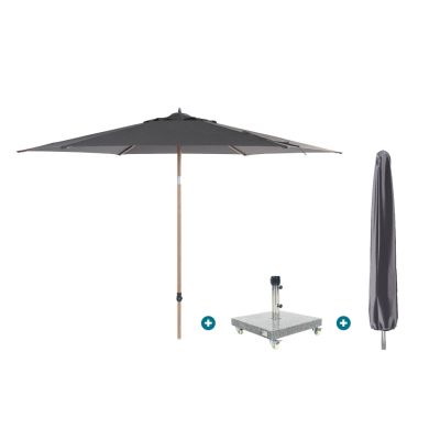 4SO Azzurro stokparasol 300 cm. - Houtlook/Charcoal Sevilla voet en hoes