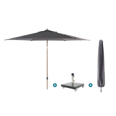 4SO Azzurro stokparasol 300 cm. - Houtlook/Charcoal Granada voet en hoes
