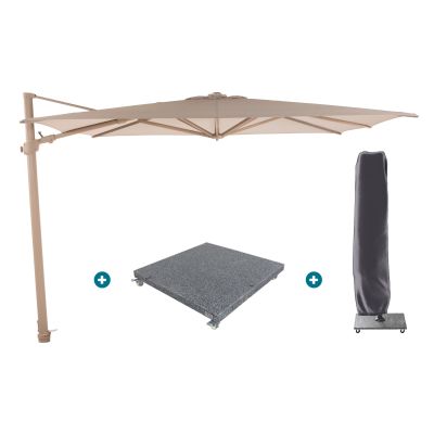 4-Seasons zweefparasol Siesta Premium 300 x 300 - Latte met voet en hoes