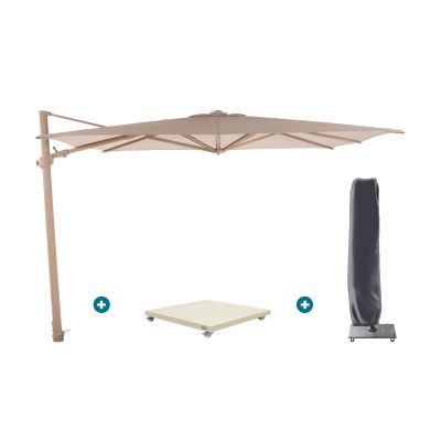 4-Seasons zweefparasol Siesta Premium 300 x 300 - Latte met Murcia voet en hoes