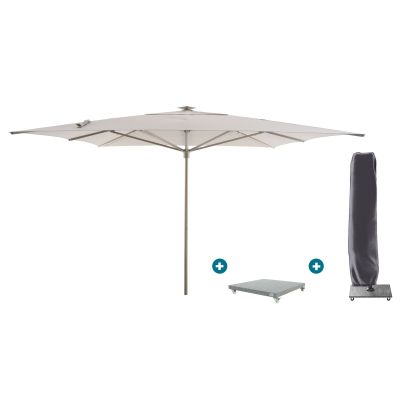 Perfect Shadow Atlas Telescope Stokparasol Pro met LED verlichting 4x4 m. - Latte/Urban Taupe met Madrid voet en beschermhoes
