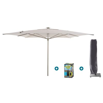 Perfect Shadow Atlas Telescope Stokparasol Pro met LED verlichting 4x4 m. - Latte/Urban Taupe met ingraafvoet en beschermhoes