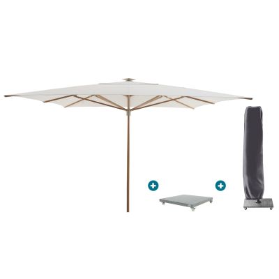 Perfect Shadow Atlas Telescope Stokparasol Pro met LED verlichting 4x4 m. - Woodlook/Soft Sand met Madrid voet en hoes