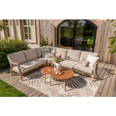 Viento/Mindo L-vorm loungeset links/rechts opstelbaar met ronde loungetafels - Latte