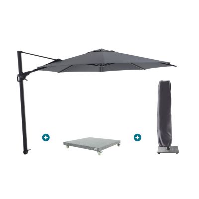 Perfect Shadow Luna ronde zweefparasol Ø350 cm. Flex+ Antraciet met Valencia voet en hoes