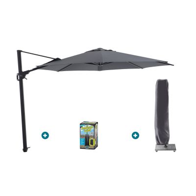 Perfect Shadow Luna ronde zweefparasol Ø350 cm. Flex+ Antraciet met ingraafbare voet en hoes