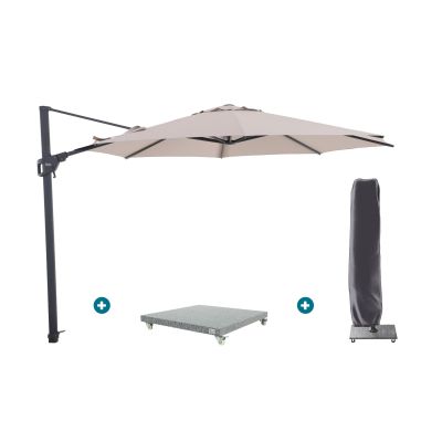 Perfect Shadow Luna ronde zweefparasol Ø350 cm. Flex+ - Antraciet/Urban Taupe met Valencia voet en hoes