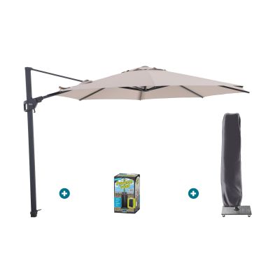 Perfect Shadow Luna ronde zweefparasol Ø350 cm. Flex+ - Antraciet/Urban Taupe met ingraafbare voet en hoes