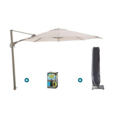 Perfect Shadow Luna ronde zweefparasol Ø350 cm. Flex+ - Latte/Soft Sand met ingraafbare voet en hoes