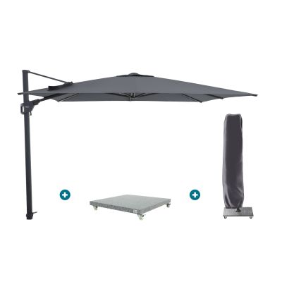 Perfect Shadow Luna zweefparasol 300x300 cm. Flex+ - Antraciet met Valencia voet en hoes