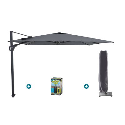 Perfect Shadow Luna zweefparasol 300x300 cm. Flex+ - Antraciet met ingraafbare voet en hoes