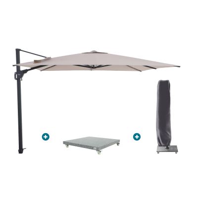 Perfect Shadow Luna zweefparasol 300x300 cm. Flex+ - Antraciet/Urban Taupe met Valencia voet en hoes