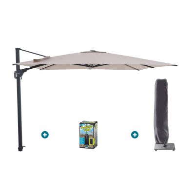 Perfect Shadow Luna zweefparasol 300x300 cm. Flex+ - Antraciet/Taupe met ingraafbare voet en hoes