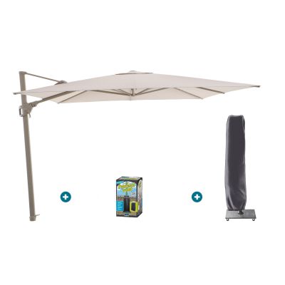 Perfect Shadow Luna zweefparasol 300x300 cm. Flex+ - Latte/Soft Sand met ingraafbare voet en hoes
