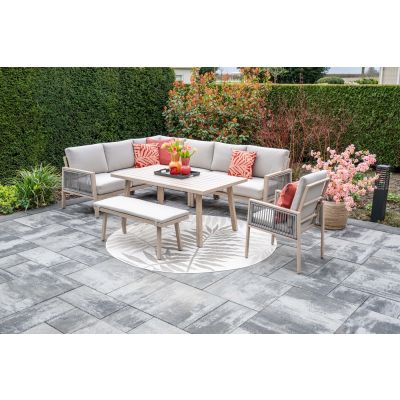 GI Decala rope lounge-/diningset incl. stoel & tuinbank - Teak/Zand