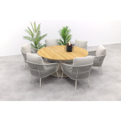 Suns Dolce/Grado low dining ronde 6-persoons tuinset - Zand/Teak