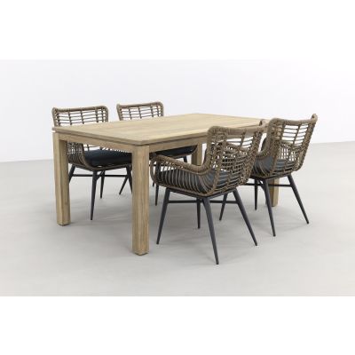 Jasmine Naturel/Rome 4-persoons dining tuinset 170x100 cm. - Grey teak