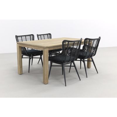 Jasmine Black/Rome 4-persoons dining tuinset 170x100 cm. - Grey teak