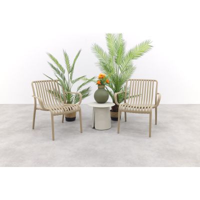 Stripe/Velora loungestoelen set (3-delig) - Taupe/Cream