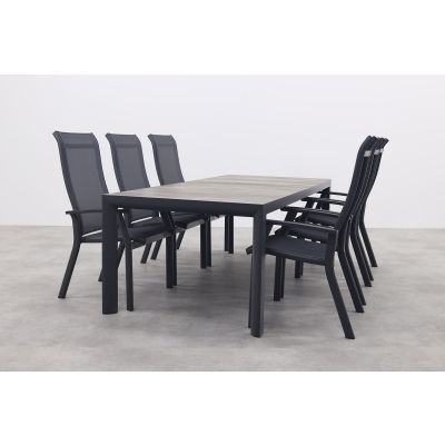 Excellent/Kings 6-persoons stapelbare dining tuinset 220x100 cm. - Antraciet