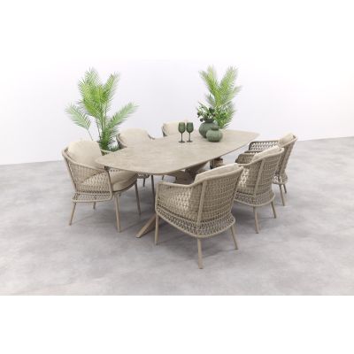 4SO Puccini/Prado Deens ovale 6-persoons tuinset 240x105 cm. - Latte