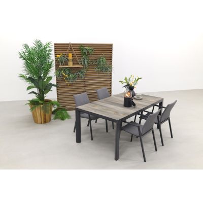 Lima/Kings 4-persoons stapelbare dining tuinset 180x100 cm. - Antraciet