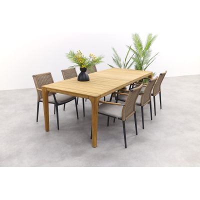 Andorra Grey/Teak / Taste Liam tuinset - 240x100 cm. - Stapelbaar