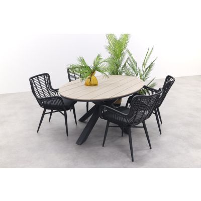 Jasmine Black/GI Edison 4-persoons ovale dining tuinset 180x115 cm.
