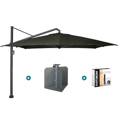 Platinum Icon T1 Zweefparasol - 4x3m. - Faded Black met ingraafvoet en hoes