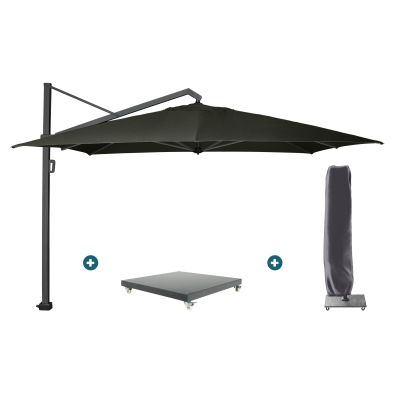 Platinum Icon T1 Zweefparasol - 4x3m. - Faded Black met verzwaarde voet en hoes