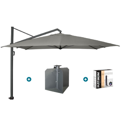 Platinum Icon T1 Zweefparasol - 4x3m. - Manhattan Grey met ingraafvoet en hoes