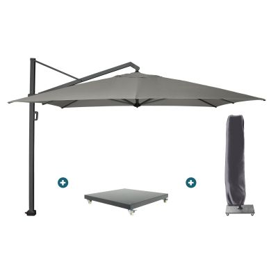Platinum Icon T1 Zweefparasol - 4x3m. - Manhattan Grey met verzwaarde voet en hoes