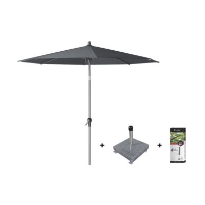 Platinum Riva stokparasol 2,5 m. rond - Antraciet met voet en hoes