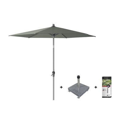 Platinum Riva stokparasol 2,5 m. rond - Olive met voet en hoes