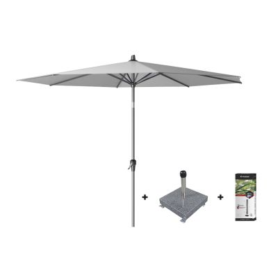 Platinum Riva stokparasol 3 m. rond - Light Grey met voet en hoes