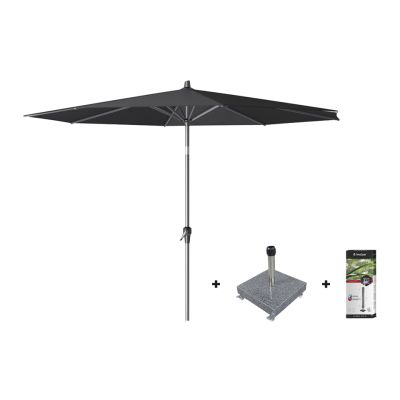 Platinum Riva stokparasol 3 m. rond - Premium - Faded Black met voet en hoes