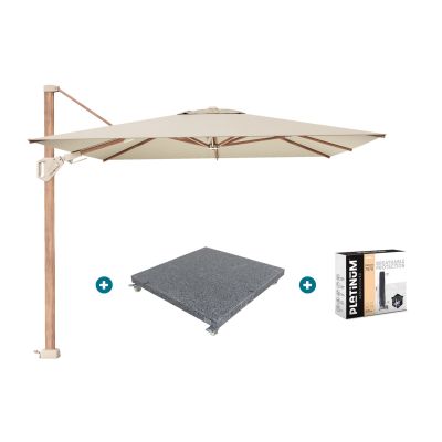 Platinum Challenger parasol Premium T2 3,5x2,6 m. - Champagne Teak - met verrijdbare parasolvoet en hoes