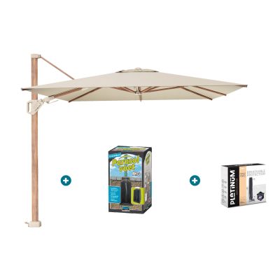 Platinum Challenger parasol Premium T2 3,5x2,6 m. - Champagne Teak - met ingraafvoet en hoes
