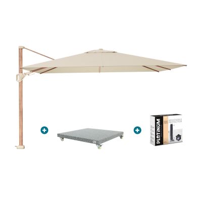 Platinum Challenger zweefparasol Premium T2 2,6x3,5 m - Champagne teak + voet en hoes