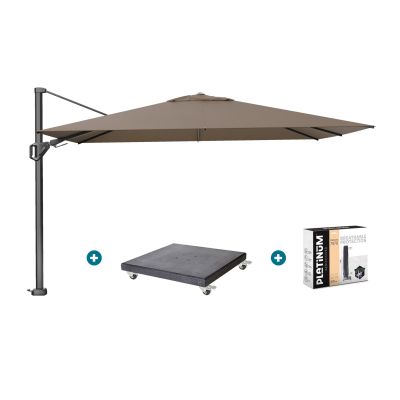 Platinum Challenger zweefparasol Premium T2 2,6x3,5 m - Havana Taupe met Marbella voet en hoes