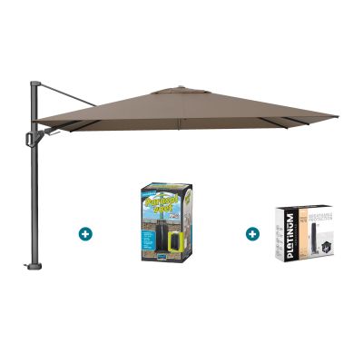 Platinum Challenger zweefparasol Premium T2 2,6x3,5 m - Havana taupe + ingraafvoet en hoes