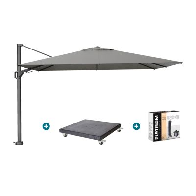 Platinum Challenger zweefparasol Premium T2 2,6x3,5 m - Manhattan Grey + Marbella voet en hoes