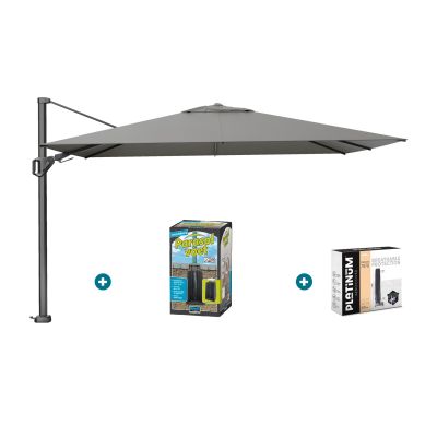 Platinum Challenger zweefparasol Premium T2 2,6x3,5 m - Manhattan grey + ingraafvoet en hoes