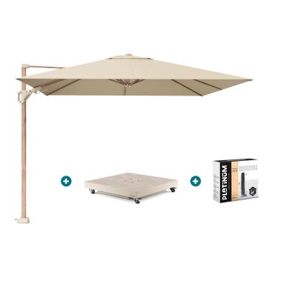 Platinum Challenger zweefparasol Premium T2 champagne teak met vulbare parasolvoet en hoes