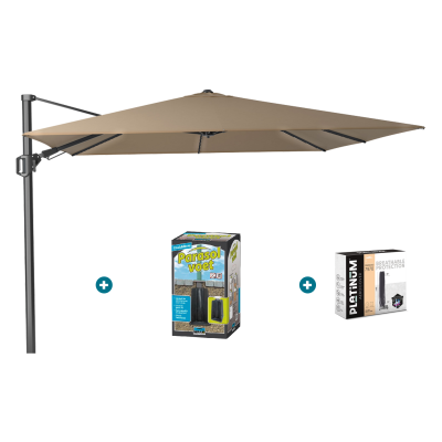 Platinum Challenger zweefparasol T2 - 3x3 m. - Taupe - met ingraafvoet en hoes