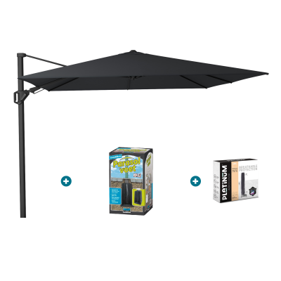 Platinum Challenger zweefparasol T2 - 3x3 m. - Jet Black - met ingraafvoet en hoes