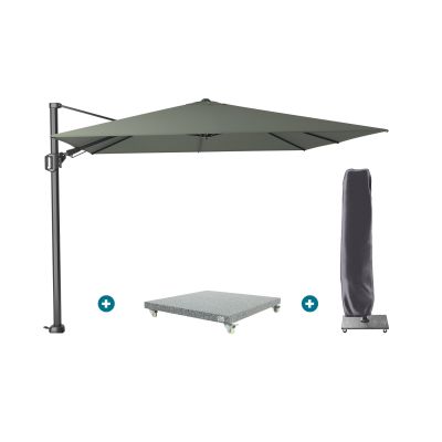Platinum Challenger Zweefparasol T2 3x3 m - Olijf met voet en hoes