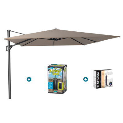 Platinum Challenger zweefparasol T1 Premium 4x3 m. - Havana Taupe - met ingraafvoet en hoes