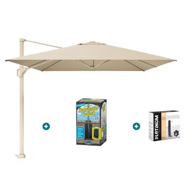 Platinum Challenger zweefparasol T1 Premium 4x3 m. - Champagne Sandstone - met ingraafvoet en hoes