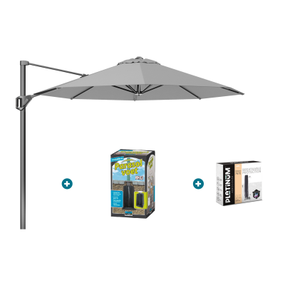 Platinum Voyager ronde zweefparasol T1 3 m. - Light Grey met ingraafvoet en hoes